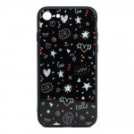 Wholesale iPhone SE (2020) / 8 / 7 Design Tempered Glass Hybrid Case (Sparkly Heart)